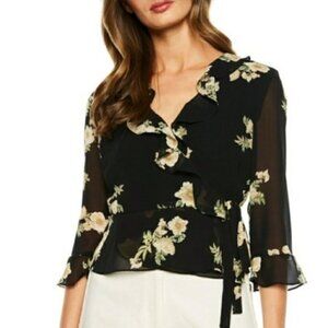 NEW Bardot Catalina Floral Print Chiffon Wrap Top